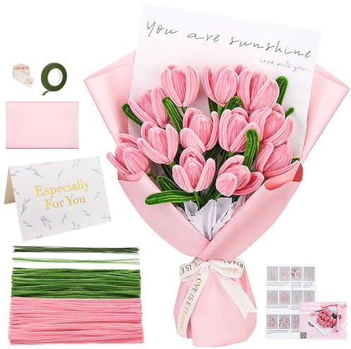 lomdung Scovolini per Tulipano per Artigianato, Può Realizzare 15 Tulipani con Bastoncini di Fiori Verdi, Confezione di Bouquet, per Lavoretti Decorativi Arte Artigianato Decorazion DIY