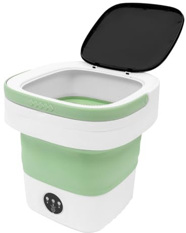 Xigner Mini lave-linge pliable 12L, lave-linge portable de camping avec essoreuse, panier de vidange, petite machine à laver pour sous-vêtements, vêtements de bébé, voyages, camping-car (Vert)