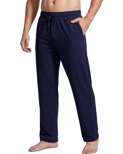 PINSPARK - Pantaloni da jogging da uomo in cotone, tuta casual, pantaloni sportivi a gamba larga, leggeri, con tasche ed elastico, blu navy, XL