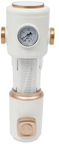 DOPBENT Filtro de agua de retrolavado de 1, filtro de agua sedimentaria reutilizable, filtro de agua de 40 μm con manómetro, filtro de agua doméstica (blanco)