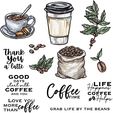 FUGUT Coffee Theme Clear Stamps and Metal Cutting Dies Set for Card Making DIY Scrapbooking Supplies Silicone Stamp Knife Mold for Albums Crafts (Life Coffee 7.1 x 5.1 in)
