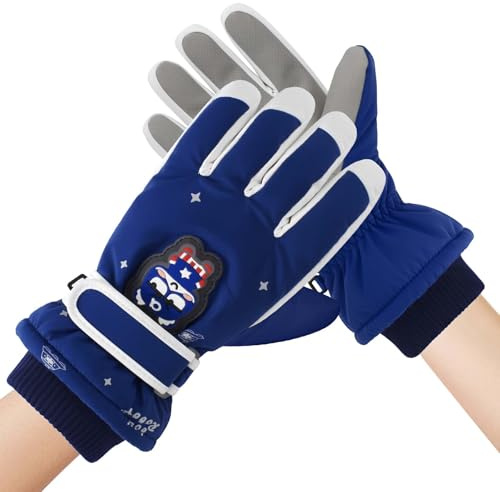 Kinder Ski-Handschuhe Winter, Thermo-Winterhandschuhe mit Touchscreen, Wasserdicht & Winddicht, rutschfeste Handschuhe für Jungen 8-14 Jahre, für Ski, Fahrrad, Radfahren und Schlittschuh (Blau)