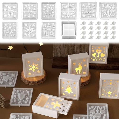 Silikonformen Gießformen Weihnachten,10 Stück Gipsformen zum Gießen,Gießformen Silikon Weihnachten,Geschenkbox Gips,für Herbst Weihnachten Geldgeschenke Heimdekoration