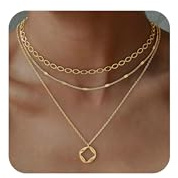 FUNEIA Kette Gold Silber Damen Halskette Goldkette Damen Wasserfest 18k Layering Kette mit Kreuz Anhänger Stapelbare Silberkette Lang Mehrreihige Ketten Boho Modeschmuck Set Geschenke für Frauen