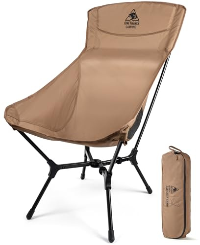 OneTigris OASISFLEX Campingstuhl Hochlehner faltbar 150 kg, Klappstuhl Camping leicht integrierter Kreuzrahmen, Angelstuhl klappbar, Faltstuhl Ultraleicht, mit 2 Seitentaschen für Outdoor, Wandern