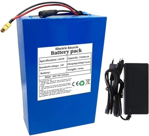 Batería De Iones De Litio Para Bicicleta Eléctrica, 52 V, 75 Ah, 14S7P, Con Cargador Y Protección BMS Incorporada, Ideal Para Motor De Bicicleta Eléctrica De 200-1500 W SM Plug 52V 75AH,XT90 pluy