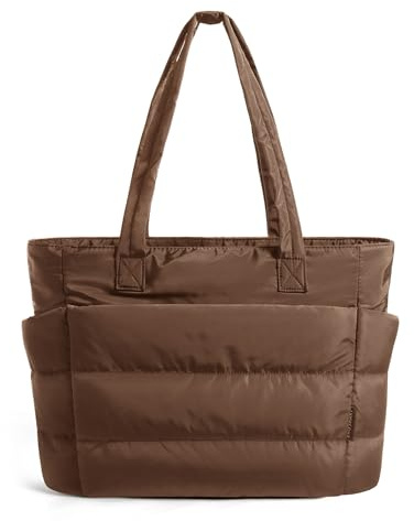 bagsmart Bolso de mano para mujer, bolso de hombro, 20 L, bolso de la compra, bolso de trabajo, bolso ligero para el trabajo, viajes, compras, escuela, marrón café