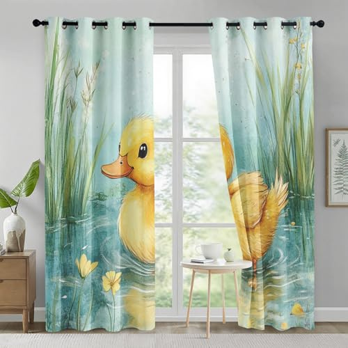 Genérico Cortinas Salon Pato Tierno, Cortinas Dormitorio Pato de Dibujos Animados Niño Decoracion Habitacion Ventana, Termicas Aislantes, con Anillas, 110x220 2 Piezas (An X Al) L-C&24
