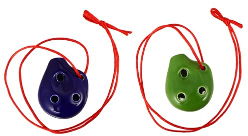 SOLUSTRE 2 Stück 6 Loch Okarina Alto C Keramik Kleiner Ocarina Handbemalt mit Noten und Trageschlaufe Blasinstrument für Anfänger Musikunterricht Zufällige Farbe Zufällige Farbe