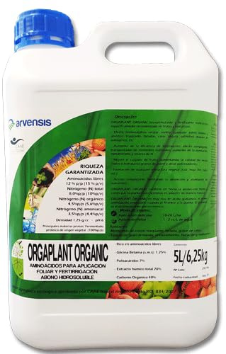Arvensis Agro Orgaplant Organic Bioestimulante y Fertilizante con Aminoácidos y Nitrógeno, 5 Litros, para Frutas y Hortalizas.