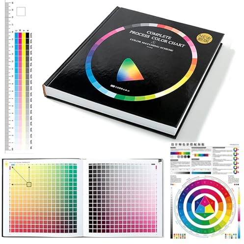 ANGDI 4 Colors Color Matching Manual, CMYK International Standard Printing Color Chart with Roda 12 Warna & Penggaris, Poster 24 Warna, CMYK Color Mix Matching Card for Interior Design