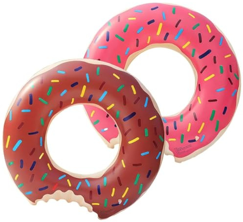 2 Pcs Rubber Rings for Kids, Summer Doughnut Rubber Swim Ring, Pool Inflatables for Kids, Swimming Ringfor Pool, Beach, Party Decorations, Kid, Adult(Red and Brown)