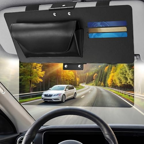 Grishcamy Sun Visor Extender for Cars: Universal Car Visor Extender Sun Blocker, 2-in-1 Adjustable Car Sun Visor Extender with Sunglasses Holder & Card Slots, Anti-Glare for Safe Driving