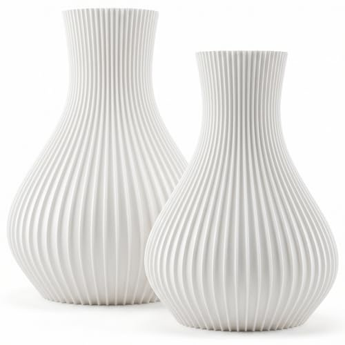 Blumenvase als 2er Set - bruchsicher & leicht Dank PLA - Moderne Deko Vase für Trockenblumen, Wohnzimmer & Tischdeko, kleine und große Vase weiß - Tulpenvase