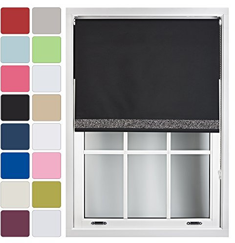 FURNISHED Verdunkelungsrollos mit dekorativem Glitzerbesatz, Thermo-Rollo, glitzerndes Rollo nach Maß Up to 90cm x 165cm - Schwarz + Schwarzer Glitzer