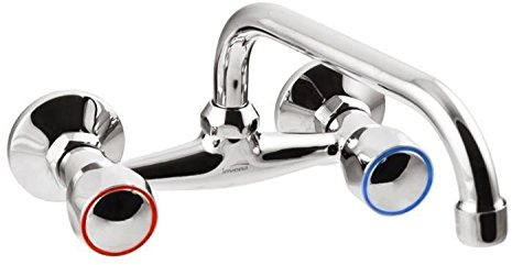 Wall Mounted Chrome Washbasin Sink Mixer Tap Round Headed 25cm C-Type Spout