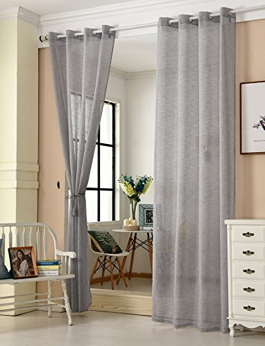 WOLTU 2er Set Gardinen transparent mit Ösen Leinenoptik Vorhang Ösenschal Halbtransparent Stores Voile Fensterschal Deko Leinenvorhang für Wohnzimmer Kinderzimmer Schlafzimmer, 140x225 cm Dunkelgrau
