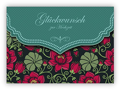 Kartenkaufrausch 16x Traum Retro Hochzeitskarte mit Vintage Seerosen Muster in grün: Glückwunsch zur Hochzeit - auch für Firmen Kunden • lustige Grußkarte mit Umschlag, hochwertig und schön