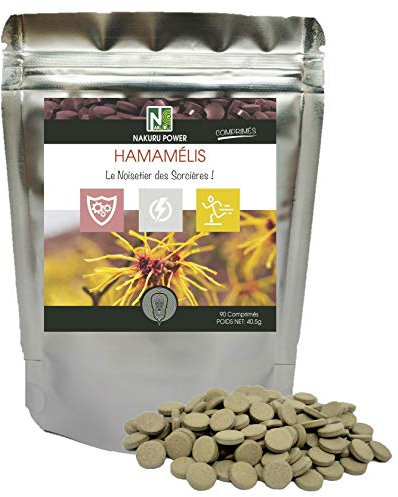 NAKURU | Hamamélis | Gamme Power | Fabriqué en France | Le Noisetier des Sorcières! | (90 Comprimés de 450mg / Poids Net: 40,5g / Gris)