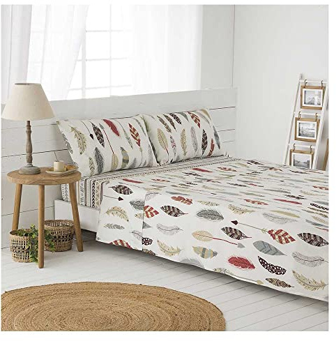 COTTON ARTean Juego sábanas Cama 150 Algodón Salve Multicolor | Incluye 4 piezas: encimera, bajera ajustable, 2 fundas de almohada. Certificado OEKO-TEX
