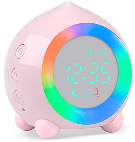 Ayybboo Kinderwecker Digitaler,Wecker Digital Sonnenaufgangssimulator Kinderwecker für Mädchen Jungen mit Bunte Lichter Leiser Wecker Ohne Ticken Schlafzimmer (Rosa)
