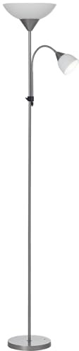 HOMCOM Moderne Stehlampe 2 Köpfe Verstellbares Leselicht, Standleuchte, Doppelköpfes Design mit Stahlfuß,Silber, Weiß, 28 x 28 x 179,5 cm
