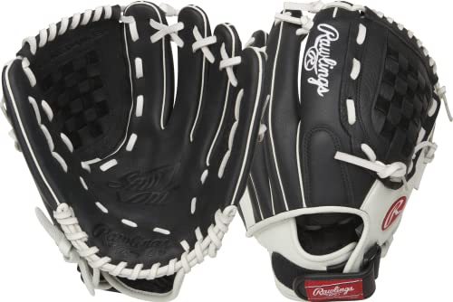 Rawlings Shut Out Youth Softball Glove | Sizes 12.5 | Multiple Styles Girls Baseball Glove, Black/White | Basketball Web, 11.5 | Infield