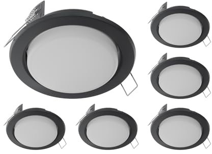 ledscom.de 6 Stück LED Einbaustrahler Zobe flach GX53 anthrazit rund 6,2W 509lm warm-weiß 107mm Ø Lochkreis 90mm Ø