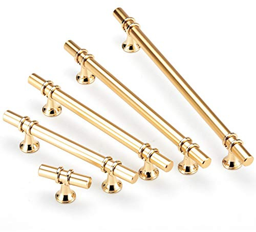 6 Stück Möbelgriffe Küchengriffe Schrankgriffe Handgriff für Bücherschrank Kleiderschrank Schubladen Roségold Schwarz Zinklegierung (Gold,224mm)