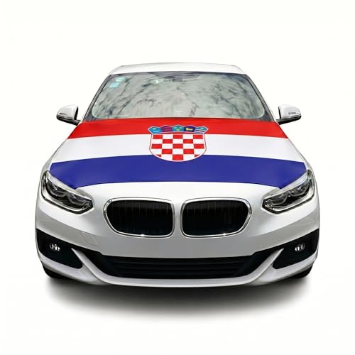 Motorhauben Fahne Kroatien für Auto - Autoflagge Überzieher mit elastischem Gummiband, Fanartikel für Fußball EM & WM, FZG Deko Kroatische Flagge