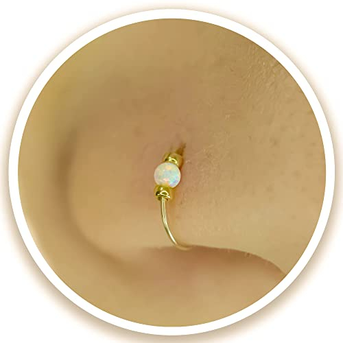 Nasenpiercing Gold – Dünner Nasenring Gold 24G 7mm mit Weißem Opal – Handgemachter Nasenpiercing Ring Gold – Piercing Nase Gold Schmuck – Geschenkidee