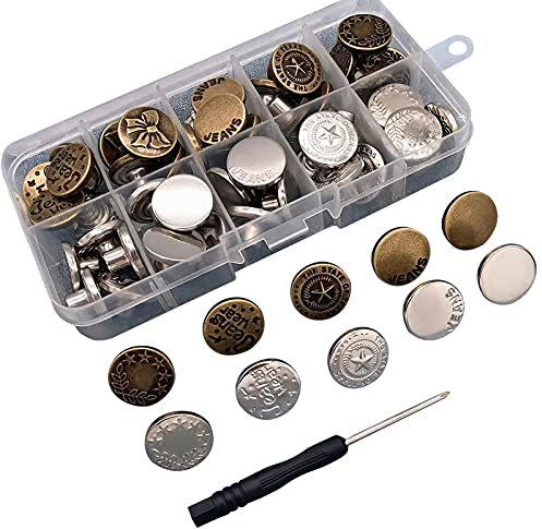 50 Stück Jeansknöpfe, 17 mm, verstellbar, Jeansknopf, Metall, Jeans-Reparatur, Ersatzknopf, Jeans-Stoff, für die Reparatur von Kleidung, Denim, Jacken, Röcke
