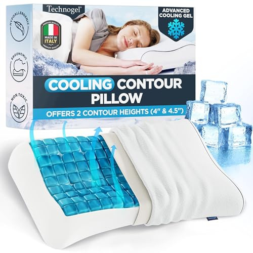 Technogel Konturkissen mit Kühlgel – Ergonomische Nacken-, Schulter- und Halswirbelstütze – Memory-Schaum mit Temperaturregulierung – für Rücken, Seitenschläfer – Design mit zwei Höhen (10,2 cm & 11,4