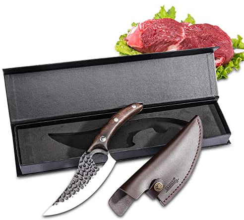 Oldpard Hand Forged Kitchen Chef's Knife with Leather Sheath Cover | Meat Boning Knife, Fishing Fillet&Vegetable Cutter | for Kitchen or Outdoor BBQ, Camping