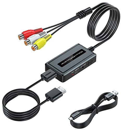 Convertidor hembra RCA a HDMI con cable HDMI para N64/Wii/PS2/Xbox con RCA macho (RCA cable integrado), CVBS AV compuesto a HDMI convertidor compatible con interruptor de salida Full HD 720P/1080P