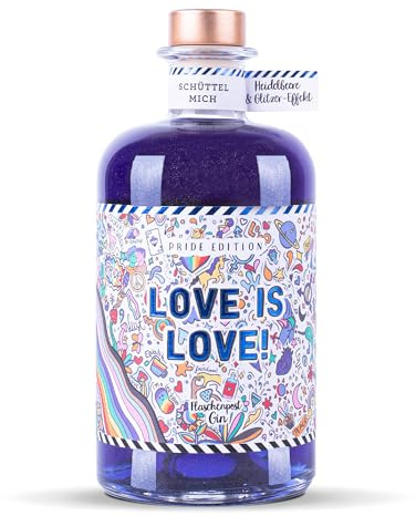 FLASCHENPOST GIN Love Is Love - Pride Edition - Deutscher Handmade Premium Blue Gin Mit Blaubeeren Und Glitzer Effekt - Ideal Als Geschenk (0,5l)