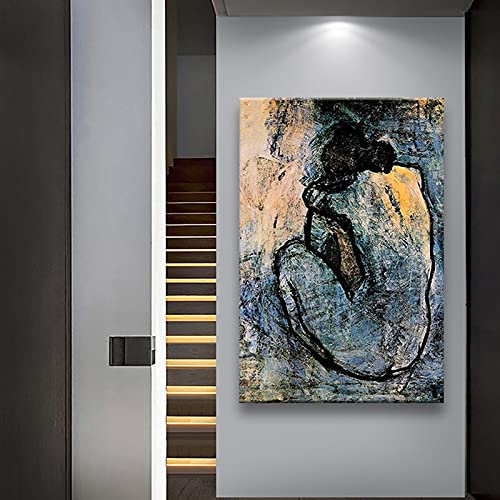 Zhadongli Art Pablo Picasso Berühmtes Kunstwerk Gemälde Blauer Akt Leinwand Gemälde Poster und Drucke Wandkunst Bilder Für Wohnzimmer Dekor 80x110cm(31x43in) Mit Rahmen