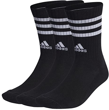 adidas Unisex adulto 3-Stripes Cushioned Crew Socks 3 Pairs, Black / White, 8.5-10