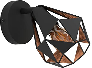 EGLO Wandlampe Carlton 7, Wandleuchte innen Wandleuchter | mit schwenkbarem Spot, Flurlampe aus Metall in Schwarz und Kupfer, Lampe Wand mit E27 Fassung
