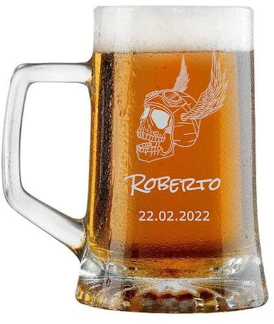 MASTERLASER3.0 Personalisiertes Bierglas aus Glas. Gravierter Bierkrug. Anpassbar mit verschiedenen Namen, Text, Datum, Design und Schriftarten. Geschenkidee (1 Stück)