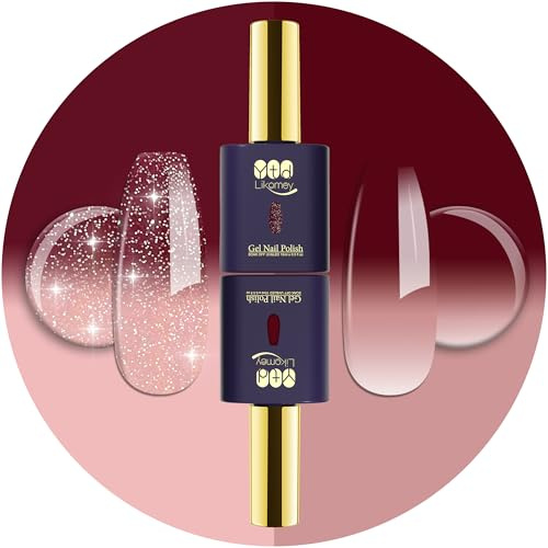 YTD Likomey UV LED Nagellack Kit - 2 Pcs 15ml Färger och Glitter Vinröd Ljusrosa Temperaturfärg Set - Färgskiftande Manikyr Polish - Kameleontfärg Gellack