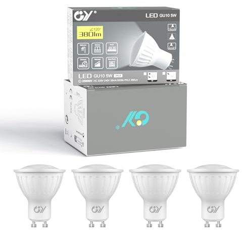 GY Ampoule Détecteur de Mouvement GU10, 5W (Eq. 40W) 380LM 6500K Blanc Froid, Angle de Faisceau 120°, Ampoules LED Allumage Automatique pour Escalier Garage Couloir Passerelle Lot de 4