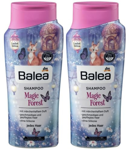 Balea 2er-Set Shampoo Magic Forest märchenhafter Duft & sanfte Haarpflege für geschmeidiges, gepflegtes Haar, natürlicher Glanz ohne Silikone, ohne Alkohol, vegan, für jedes Haar, 2 x 300 ml (600ml)