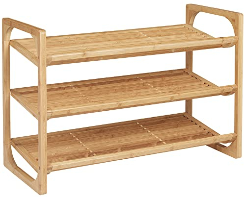 HOMCOM Schuhregal mit 3 Ebenen, Schuhablage, Schuhständer für max. 9 Paar Schuhe, Schuhaufbewahrung, Schuhschrank für Eingang, Flur, Natur