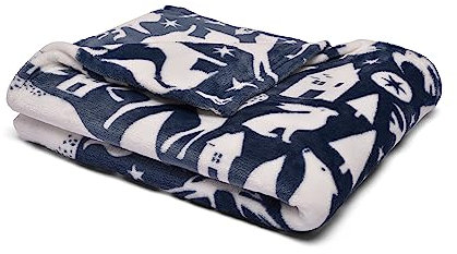 Fusion - Navy Blue Woodland Animals Fleece Blanket (120 x 150cm) - Soft & Cosy - Scandi Throw - Fox, Bear & Rabbit Print Throw in Navy - Forest Animals & Scandinavian Theme Blanket/Throw for Home