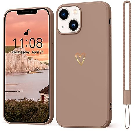 Mitetabo für iPhone 13 Mini Hülle Gold Liebesherz, Handyhülle iPhone 13 Mini Mädchen Case Weich Silikon Slim Stoßfest Kratzfeste Süßes Gold Love Schutzhülle für iPhone 13 Mini 5.4 Braun