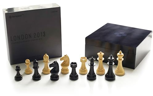 Tempest London Schachfiguren aus Holz – doppelt gewichtet, Turniergröße 9,5 cm, inkl. 2 Zusatzdamen, Aufbewahrungsbox und 2 Beutel