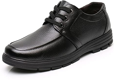 HASMI Scarpe Basse da Uomo Casual Piatte Antiscivolo in Morbida Pelle da Uomo Punta Tonda da Uomo in Pizzo Lavoro Assicurativo Scarpe da Uomo in Pelle Singola (Color : Noir, Size : 40 EU)
