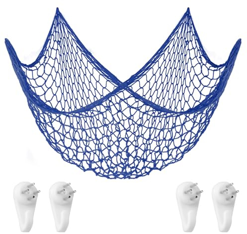 Aolso Fischerei Dekorative, 200×100 cm Wand Deko im Mittelmeerstil Baumwollseil Fotowand für Room Decoration, Strand Themendekoration für Party, Fotonetz im mediterranen Stil (Blau)