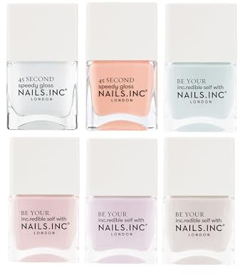 Nails Inc Be Your Inc.redible Self Sweetest Pastels Nail Polish Set, Sugar Inspired, Spring Shades, Pastel Colours, Highly Pigmented, Glossy Finish, Long Lasting, 6 Piece Gift Set